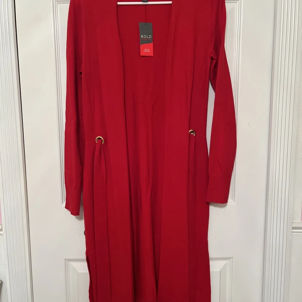 Bold Element Red Long Cardigan Duster Coatigan Open Front - Picture 3 of 5